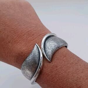 Vintage Tortolani Silvertone Cuff Bracelet Hinged Brutalist